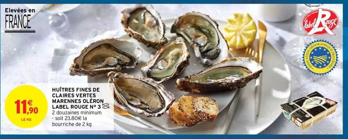huîtres fines de claires vertes marennes oléron label rouge n°3