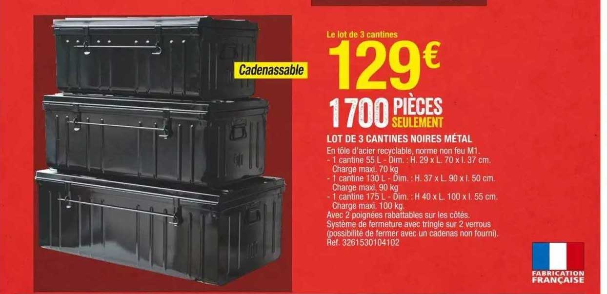 Lot De 3 Cantines Noires Métal