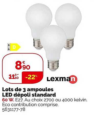 Lots De 3 Ampoules Led Dépoli Standard Lexman