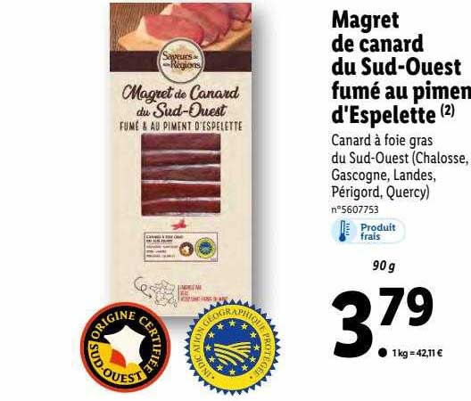 magret de canard du sud-ouest fumé au piment d'espelette saveurs de nos régions