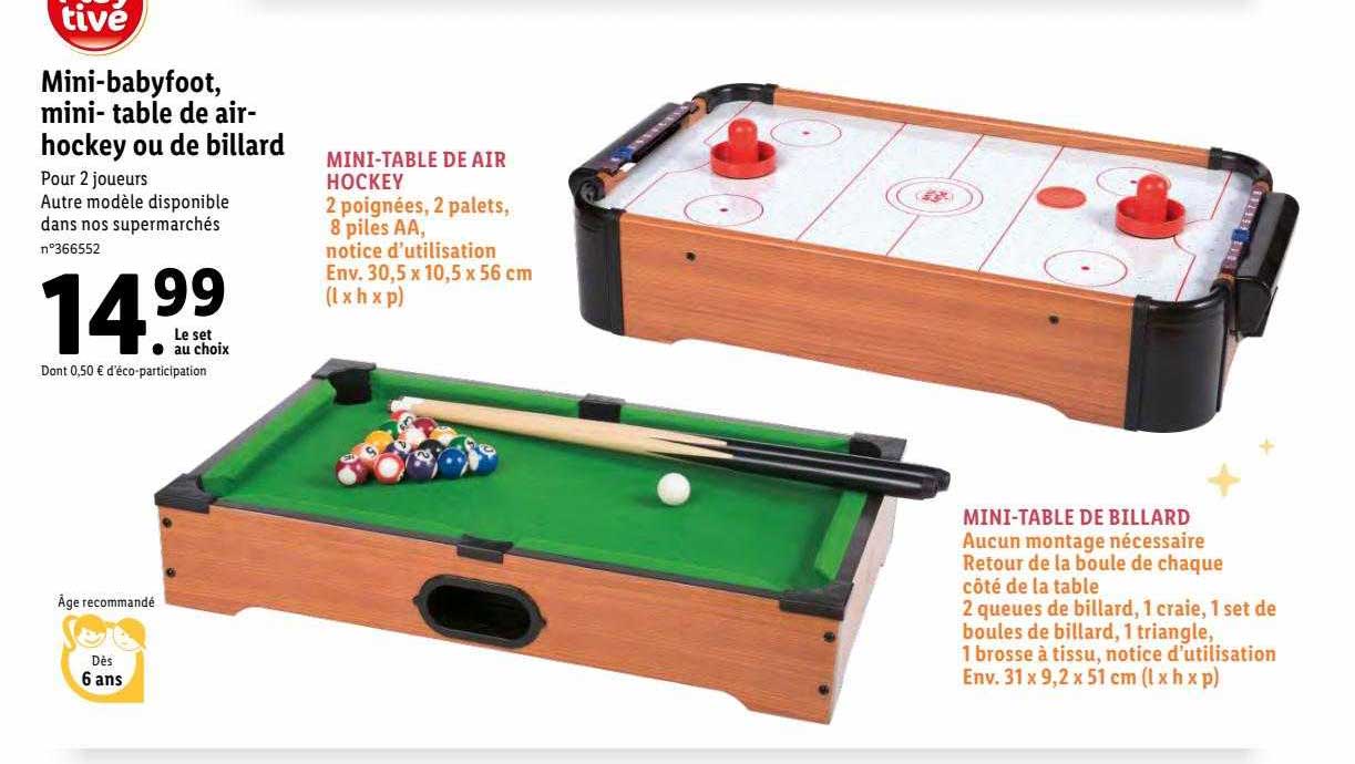 mini-babyfoot, mini- table de air-hockey ou de billard play tive