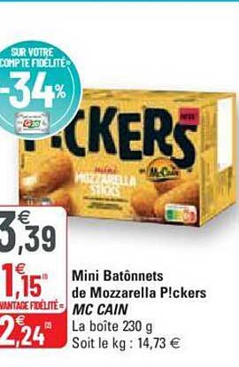 mini bâtonnets de mozzarella p!ckers mc cain