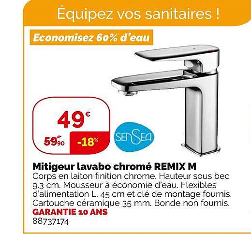 Mitigeur Lavabo Chromé Remix M Sensea