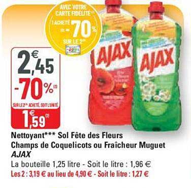 nettoyant sol fête des fleurs champs de coquelicots ou fraîcheur muguet ajax