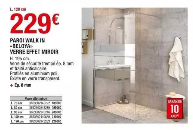 paroi walk in «beloya» verre effet miroir