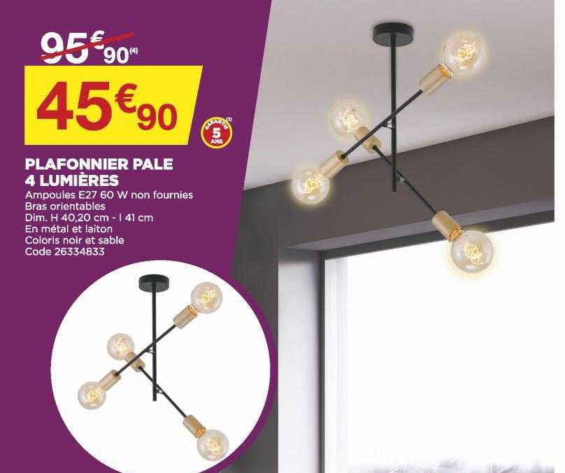 plafonnier pale 4 lumières