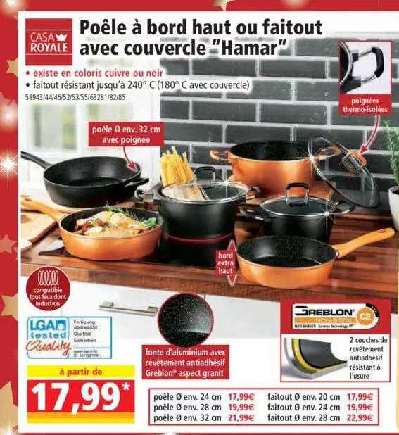 poêle à bord haut ou faitout avec couvercle "hamar" casa royale