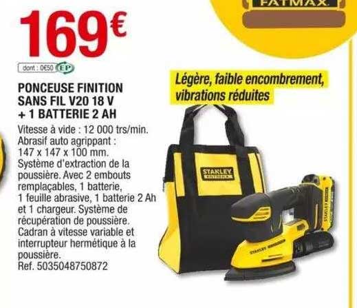ponceuse finitiion sans fil v20 18v + 1 batterie 2 ah stanley fatmax