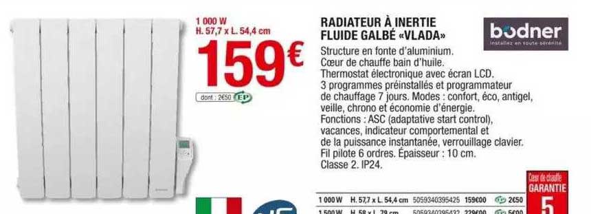 radiateur à inertie fluide galbé «vlada»