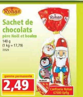 sachet de chocolats père noël et boules rohan