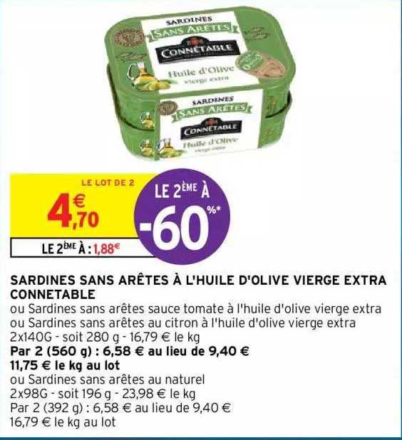 sardines sans arêtes à l'huile d'olive vierge extra connétable