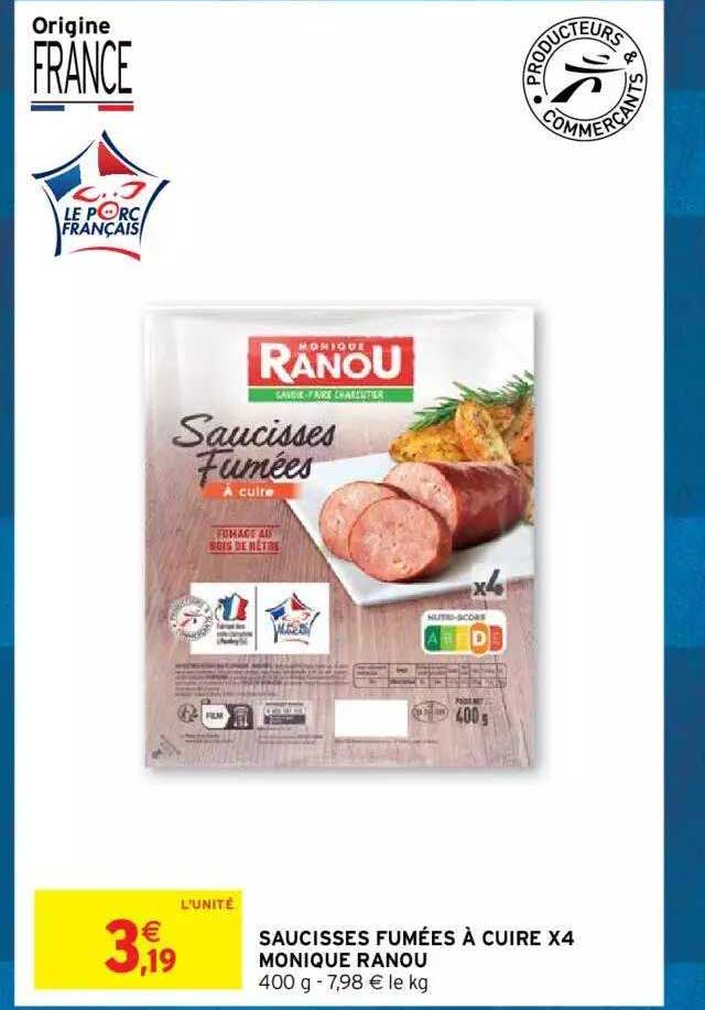 Saucisses Fumées à Cuire X4 Monique Ranou