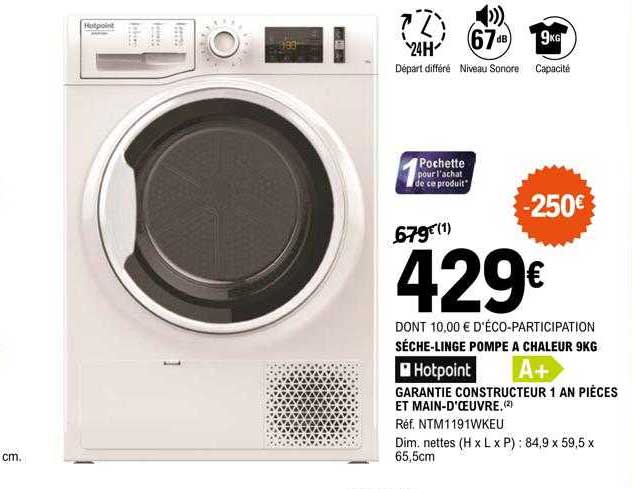 sèche-linge pompe à chaleur 9 kg hotpoint