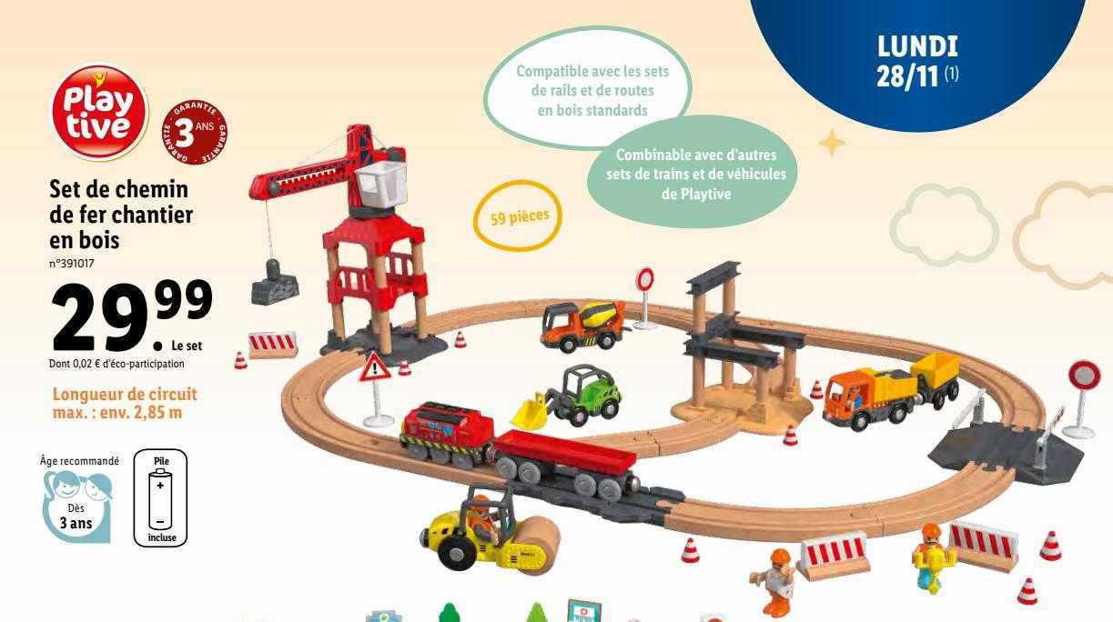 set de chemin de fer chantier en bois play tive