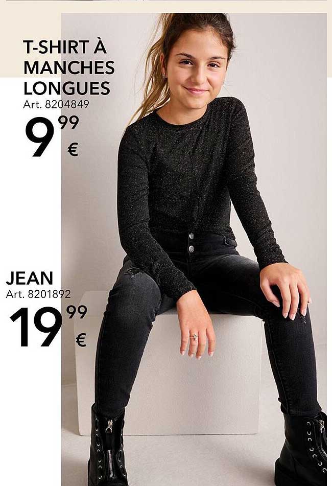 t-shirt à manches longues, jean