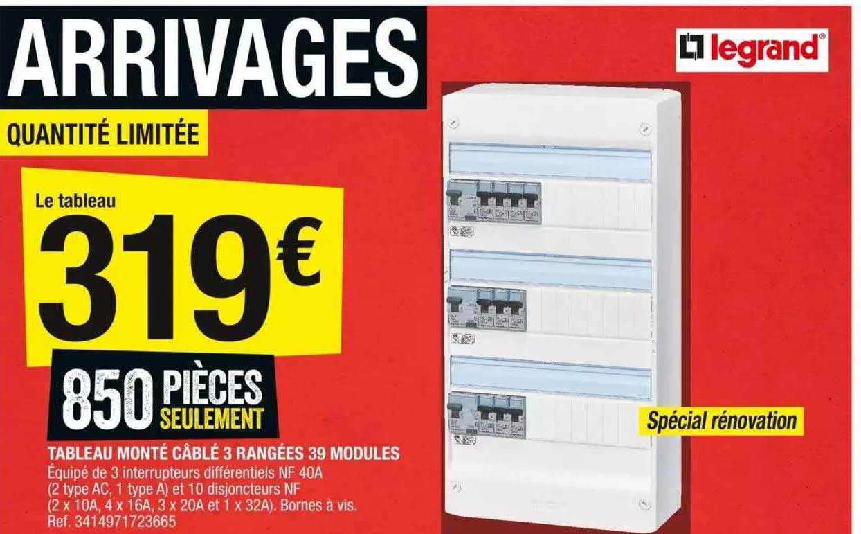 tableau monté câblé 3 rangées 39 modules legrand
