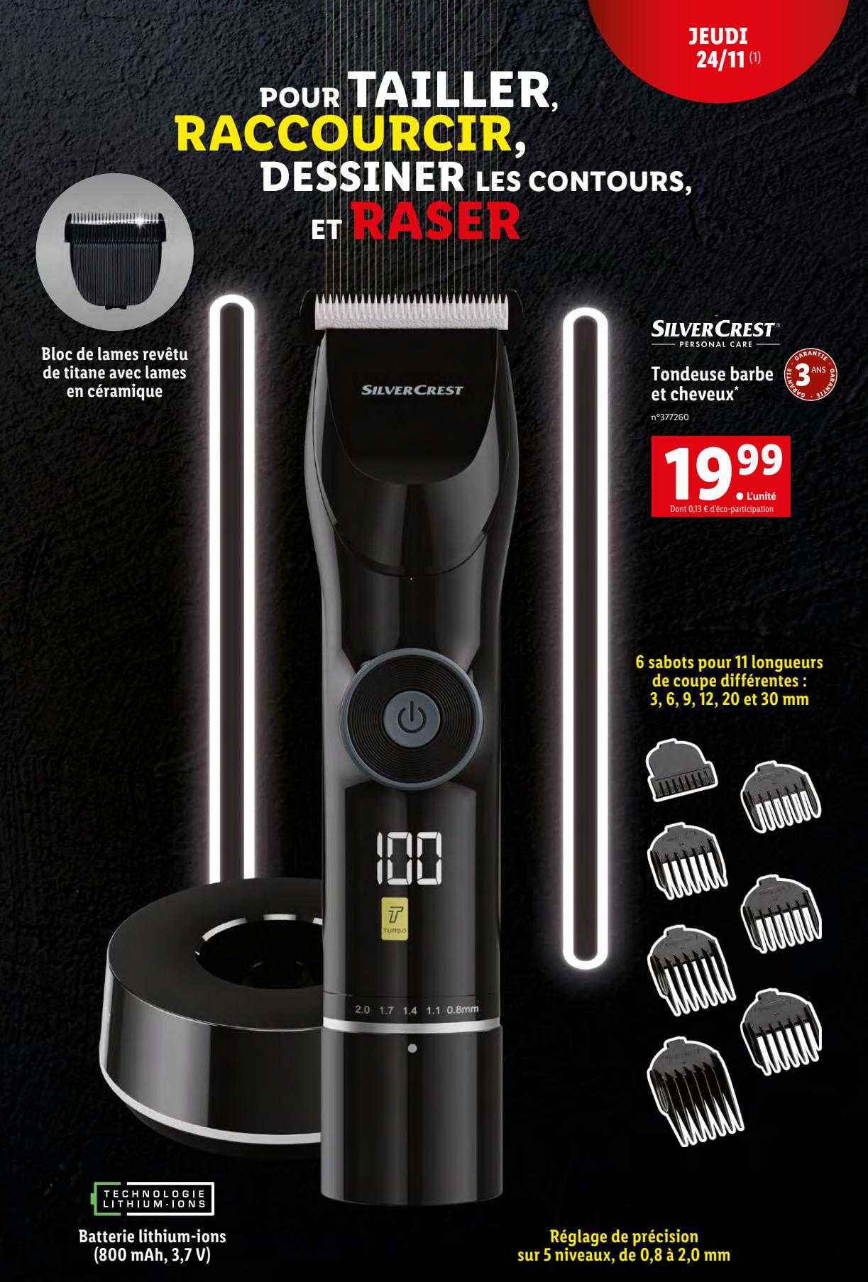 tondeuse barbe et cheveux silver crest