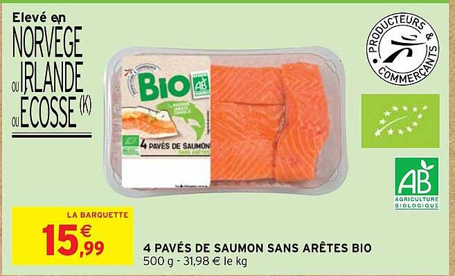 4 pavés de saumon sans arêtes bio