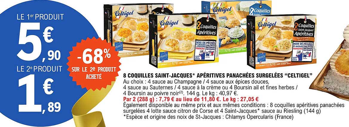 8 coquilles saint-jacques apéritives panachées surgelées "celtigel"