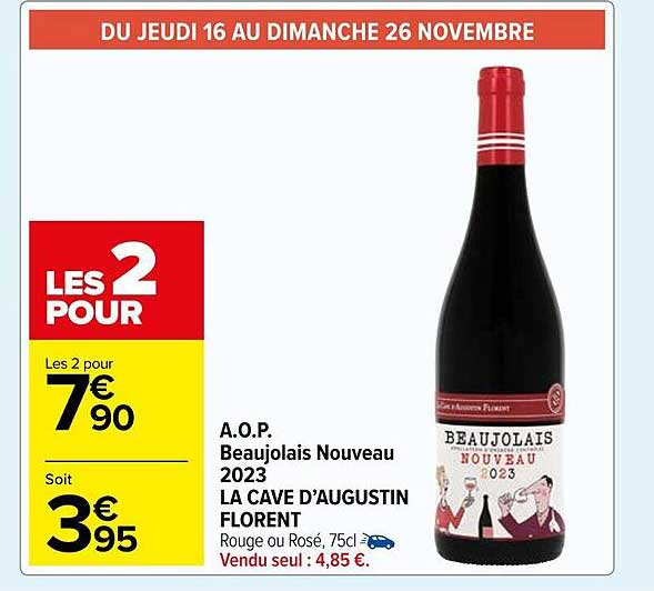 a.o.p. beaujolais nouveau 2023 la cave d'augustin florent