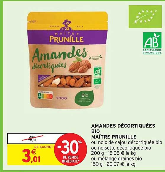 amandes décortiquées bio maître prunille