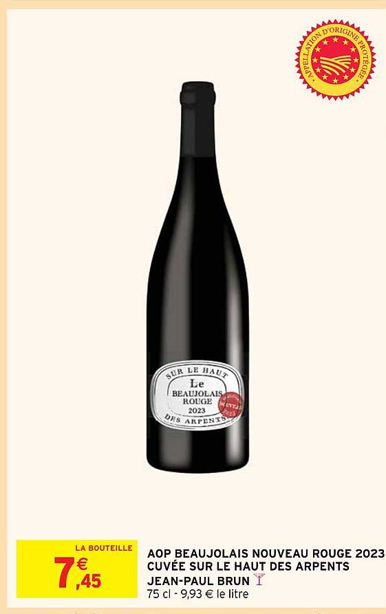 aop beaujolais nouveau rouge 2023 cuvée sur le haut des arpents jean-paul brun