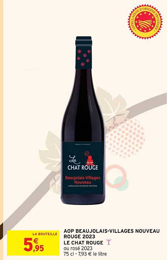 aop beaujolais-villages nouveau rouge 2023 le chat rouge