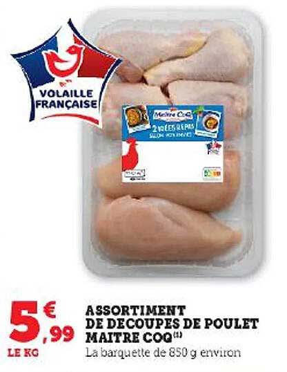 assortiment de découpes de poulet maître coq