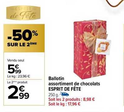 Ballotin Assortiment De Chocolats Esprit De Fête