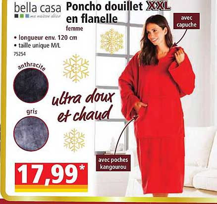 bella casa poncho douillet en flanelle