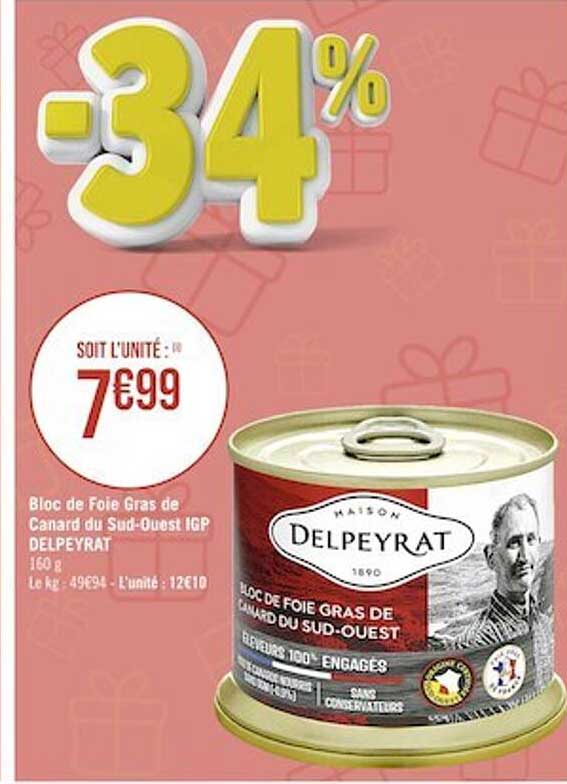 bloc de foie gras de canard du sud-ouest igp delpeyrat