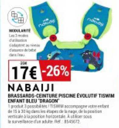 brassards ceinture piscine évolutif tiswin enfant bleu dragon nabaiji