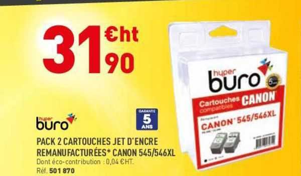 hyper buro pack 2 cartouches jet d'encre remanufacturées canon 545-546xl