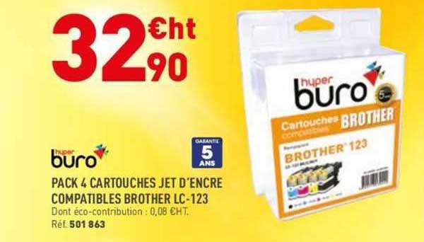 hyper buro pack 4 cartouches jet d'encre compatible brother lc-123