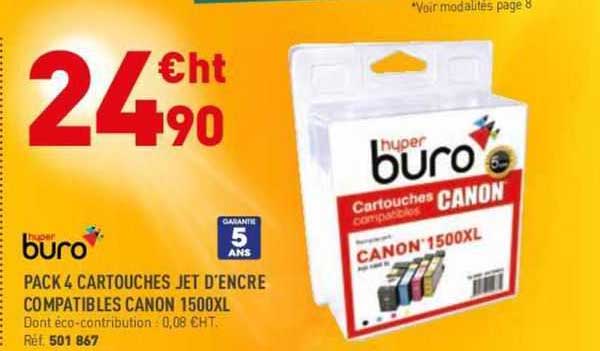 hyper buro pack 4 cartouches jet d'encre compatibles canon 1500xl