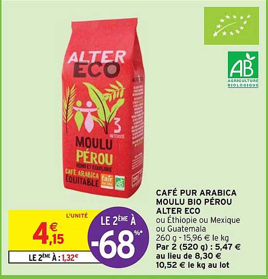 café pur arabica moulu bio pérou alter eco
