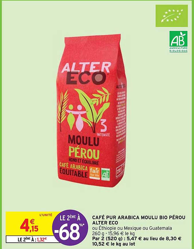 café pur arabica moulu bio pérou alter eco