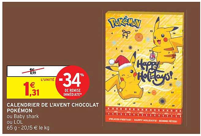 calendrier de l'avent chocolat pokémon
