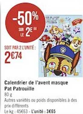 calendrier de l'avent masque pat patrouille