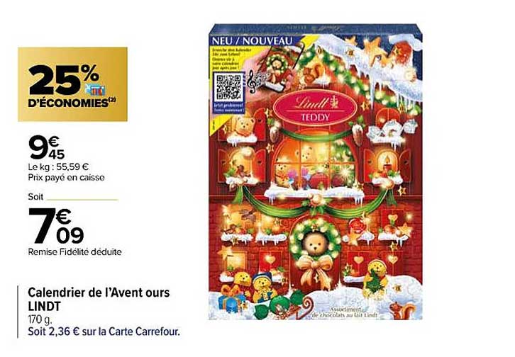 calendrier de l'avent ours lindt
