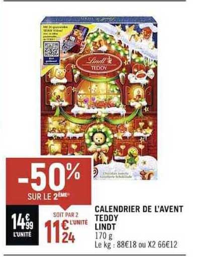 calendrier de l'avent teddy lindt
