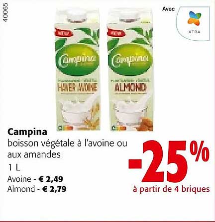 campina boisson végétale à l'avoine ou aux amandes
