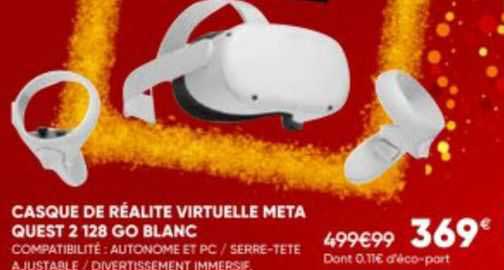casque de réalité virtuelle meta quest 2 128go blanc