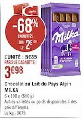 Chocolat Au Lait Du Pays Alpin Milka