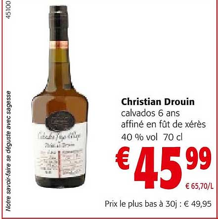 christian drouin calvados 6 ans affiné en fût de xérès 40% vol