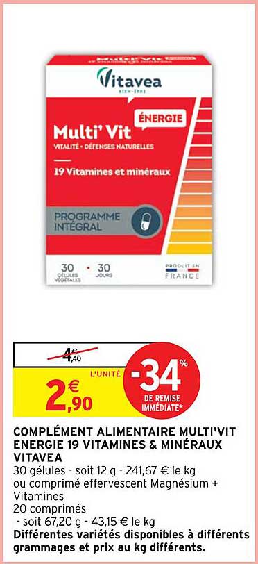 Complément Alimentaire Multi'vit  Energie 19 Vitamines & Minéraux Vitavea