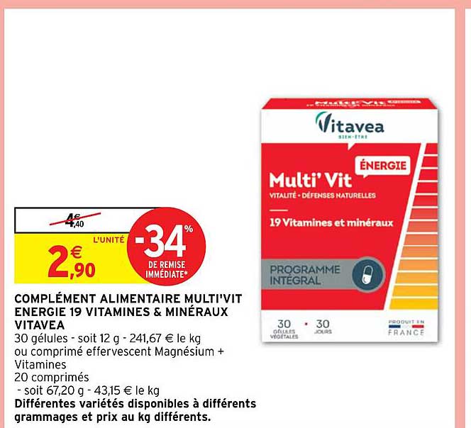 Complément Alimentaire Multi'vit Energie 19 Vitamines & Minéraux Vitavea