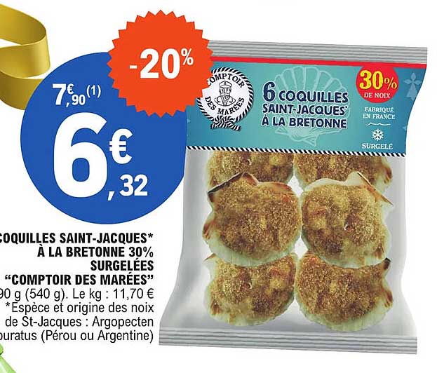 coquilles saint-jacques à la bretonne 30% surgelées "comptoir des marées"