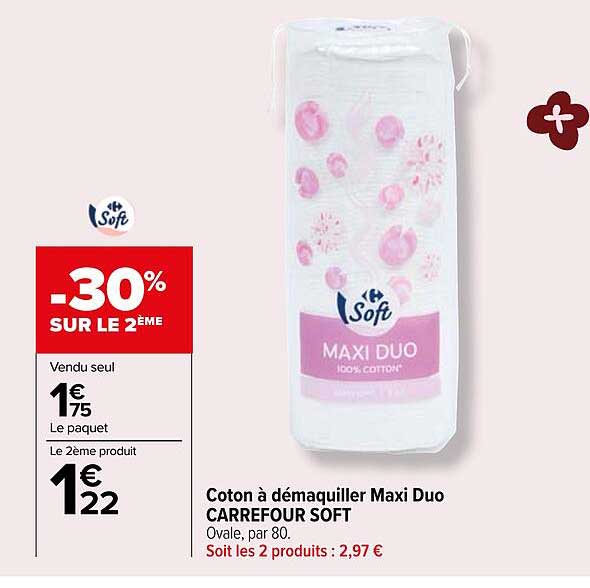 Coton à Démaquiller Maxi Duo Carrefour Soft