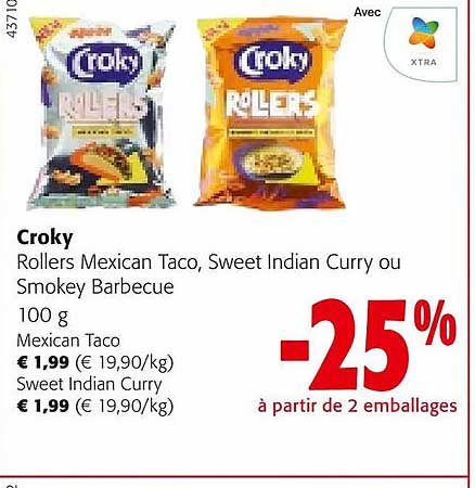 croky rollers mexican taco, sweet indian curry ou smokey barbecue